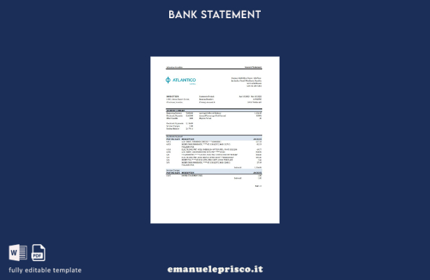 modello Excel di estratto conto bancario Namibia Atlantico in stile verificato